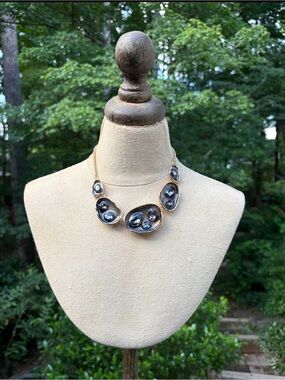 Gold-Tone Statement Necklace Earrings Set with Gunmetal Crystals